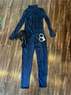 Spirit Navy Zip-Front Long-Sleeve Police Jumpsuit costume S